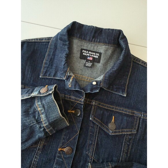 Polo Jeans Co Ralph Lauren Womens Size L Dark Blue Denim Button Up Jean Jacket - Picture 2 of 12